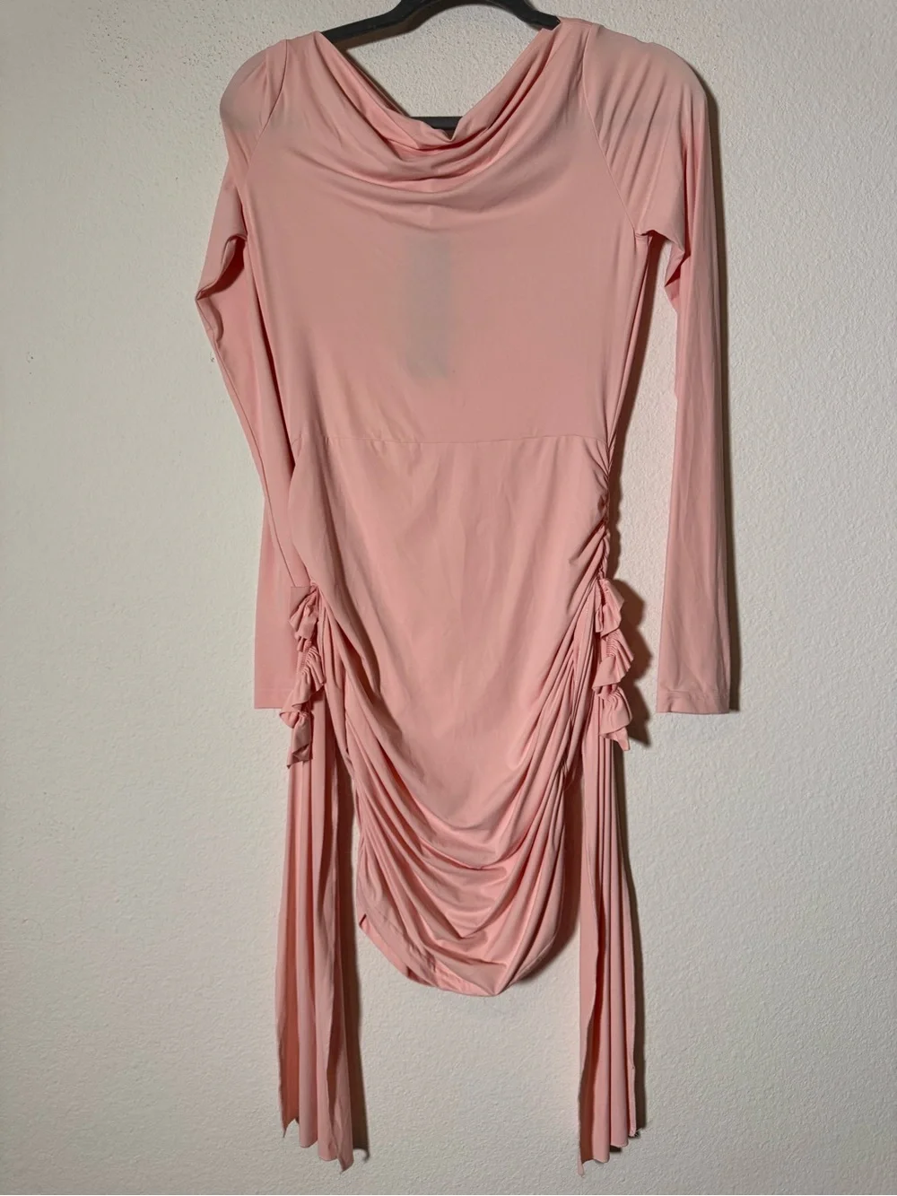 Lioness Glory Mini Dress Blush Pink Ruched Long Sleeve Mesh NWT Size M Barbie